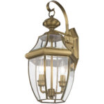 10.5 inch 2 Light Antique Brass Outdoor Wall Lantern Pendant Lighting Fixture with Clear Beveled Glass Shade-Lighting LumensLantern