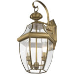 10.5 inch 2 Light Antique Brass Outdoor Wall Lantern Pendant Lighting Fixture with Clear Beveled Glass Shade-Lighting LumensLantern