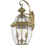 10.5 inch 2 Light Antique Brass Outdoor Wall Lantern Pendant Lighting Fixture with Clear Beveled Glass Shade-Lighting LumensLantern