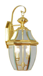 10.5 inch 2 Light Polished Brass Outdoor Wall Lantern Pendant Lighting Fixture with Clear Beveled Glass Shade-Lighting LumensLantern