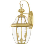 10.5 inch 2 Light Polished Brass Outdoor Wall Lantern Pendant Lighting Fixture with Clear Beveled Glass Shade-Lighting LumensLantern