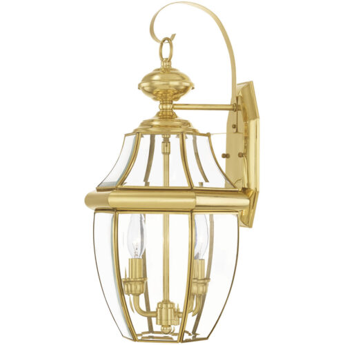 10.5 inch 2 Light Polished Brass Outdoor Wall Lantern Pendant Lighting Fixture with Clear Beveled Glass Shade-Lighting LumensLantern