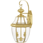 10.5 inch 2 Light Polished Brass Outdoor Wall Lantern Pendant Lighting Fixture with Clear Beveled Glass Shade-Lighting LumensLantern