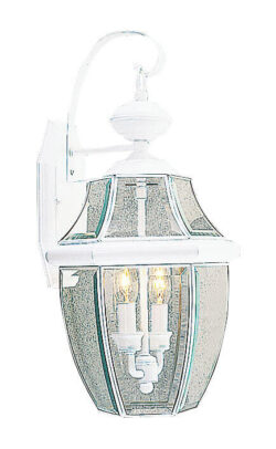 10.5 inch 2 Light White Outdoor Wall Lantern Pendant Lighting Fixture with Clear Beveled Glass Shade-Lighting LumensLantern