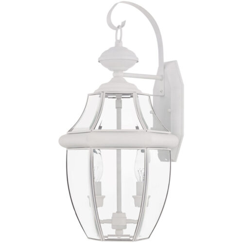 10.5 inch 2 Light White Outdoor Wall Lantern Pendant Lighting Fixture with Clear Beveled Glass Shade-Lighting LumensLantern