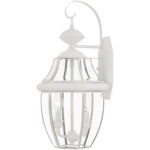 10.5 inch 2 Light White Outdoor Wall Lantern Pendant Lighting Fixture with Clear Beveled Glass Shade-Lighting LumensLantern