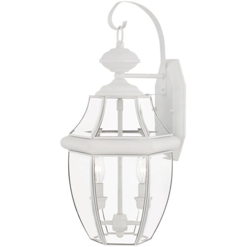 10.5 inch 2 Light White Outdoor Wall Lantern Pendant Lighting Fixture with Clear Beveled Glass Shade-Lighting LumensLantern