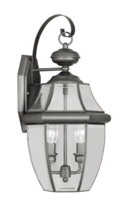 10.5 inch 2 Light Black Outdoor Wall Lantern Pendant Lighting Fixture with Clear Beveled Glass Shade-Lighting LumensLantern