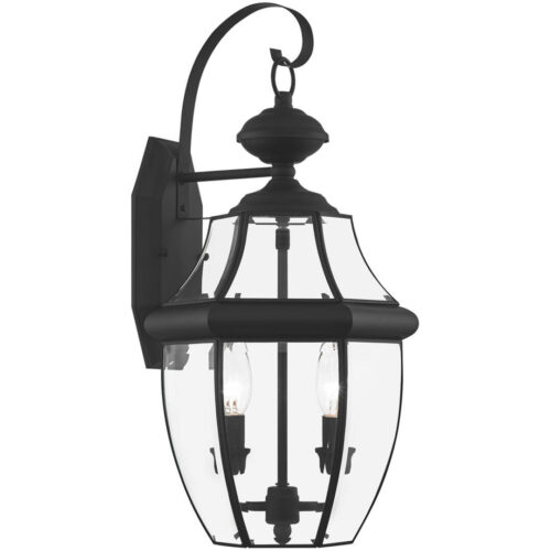 10.5 inch 2 Light Black Outdoor Wall Lantern Pendant Lighting Fixture with Clear Beveled Glass Shade-Lighting LumensLantern