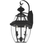 10.5 inch 2 Light Black Outdoor Wall Lantern Pendant Lighting Fixture with Clear Beveled Glass Shade-Lighting LumensLantern