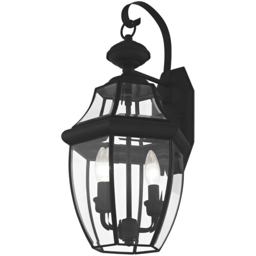 10.5 inch 2 Light Black Outdoor Wall Lantern Pendant Lighting Fixture with Clear Beveled Glass Shade-Lighting LumensLantern