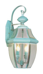 10.5 inch 2 Light Verdigris Outdoor Wall Lantern Pendant Lighting Fixture with Clear Beveled Glass Shade-Lighting LumensLantern