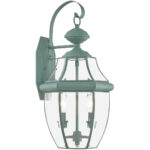 10.5 inch 2 Light Verdigris Outdoor Wall Lantern Pendant Lighting Fixture with Clear Beveled Glass Shade-Lighting LumensLantern