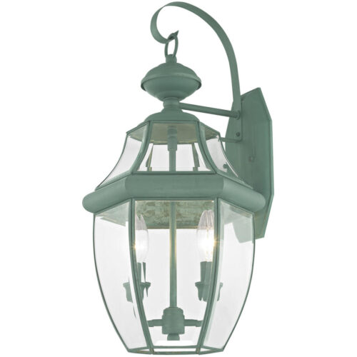 10.5 inch 2 Light Verdigris Outdoor Wall Lantern Pendant Lighting Fixture with Clear Beveled Glass Shade-Lighting LumensLantern