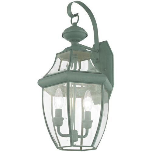 10.5 inch 2 Light Verdigris Outdoor Wall Lantern Pendant Lighting Fixture with Clear Beveled Glass Shade-Lighting LumensLantern