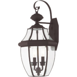 10.5 inch 2 Light Bronze Outdoor Wall Lantern Pendant Lighting Fixture with Clear Beveled Glass Shade-Lighting LumensLantern