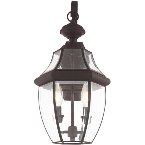 10.5 inch 2 Light Bronze Outdoor Wall Lantern Pendant Lighting Fixture with Clear Beveled Glass Shade-Lighting LumensLantern