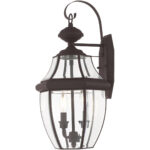 10.5 inch 2 Light Bronze Outdoor Wall Lantern Pendant Lighting Fixture with Clear Beveled Glass Shade-Lighting LumensLantern