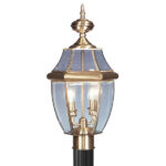 2 Light Antique Brass Outdoor Post Lantern Pendant Lighting Fixture with Clear Beveled Glass Shade-Lighting LumensLantern