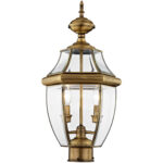 2 Light Antique Brass Outdoor Post Lantern Pendant Lighting Fixture with Clear Beveled Glass Shade-Lighting LumensLantern