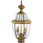 2 Light Antique Brass Outdoor Post Lantern Pendant Lighting Fixture with Clear Beveled Glass Shade-Lighting LumensLantern