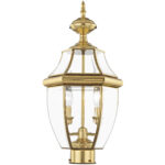 2 Light Polished Brass Outdoor Post Lantern Pendant Lighting Fixture with Clear Beveled Glass Shade-Lighting LumensLantern