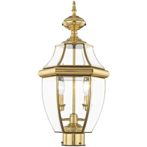 2 Light Polished Brass Outdoor Post Lantern Pendant Lighting Fixture with Clear Beveled Glass Shade-Lighting LumensLantern