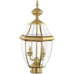 2 Light Polished Brass Outdoor Post Lantern Pendant Lighting Fixture with Clear Beveled Glass Shade-Lighting LumensLantern