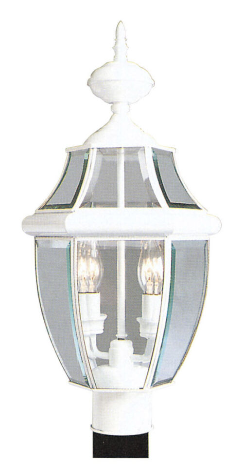 2 Light White Outdoor Post Lantern Pendant Lighting Fixture with Clear Beveled Glass Shade-Lighting LumensLantern