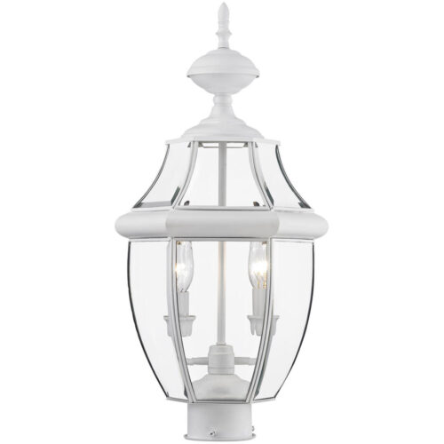 2 Light White Outdoor Post Lantern Pendant Lighting Fixture with Clear Beveled Glass Shade-Lighting LumensLantern