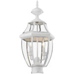 2 Light White Outdoor Post Lantern Pendant Lighting Fixture with Clear Beveled Glass Shade-Lighting LumensLantern