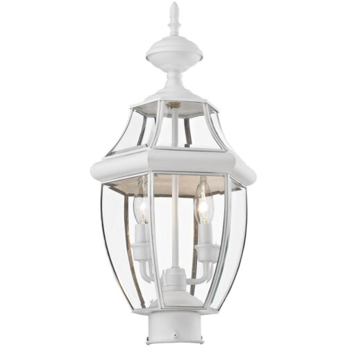 2 Light White Outdoor Post Lantern Pendant Lighting Fixture with Clear Beveled Glass Shade-Lighting LumensLantern