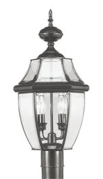 2 Light Black Outdoor Post Lantern Pendant Lighting Fixture with Clear Beveled Glass Shade-Lighting LumensLantern