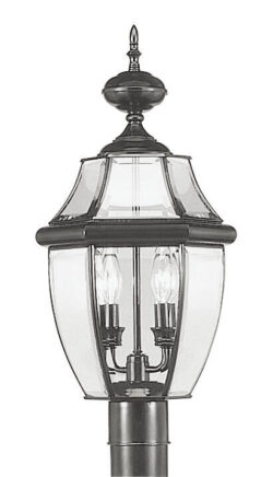 2 Light Black Outdoor Post Lantern Pendant Lighting Fixture with Clear Beveled Glass Shade-Lighting LumensLantern