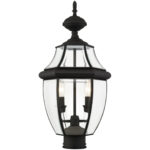 2 Light Black Outdoor Post Lantern Pendant Lighting Fixture with Clear Beveled Glass Shade-Lighting LumensLantern