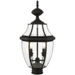 2 Light Black Outdoor Post Lantern Pendant Lighting Fixture with Clear Beveled Glass Shade-Lighting LumensLantern