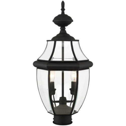 2 Light Black Outdoor Post Lantern Pendant Lighting Fixture with Clear Beveled Glass Shade-Lighting LumensLantern