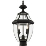 2 Light Black Outdoor Post Lantern Pendant Lighting Fixture with Clear Beveled Glass Shade-Lighting LumensLantern