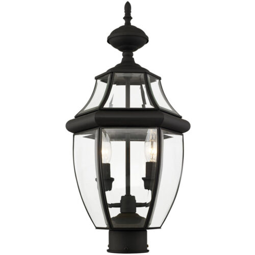 2 Light Black Outdoor Post Lantern Pendant Lighting Fixture with Clear Beveled Glass Shade-Lighting LumensLantern