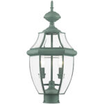 2 Light Verdigris Outdoor Post Lantern Pendant Lighting Fixture with Clear Beveled Glass Shade-Lighting LumensLantern