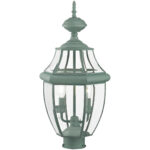 2 Light Verdigris Outdoor Post Lantern Pendant Lighting Fixture with Clear Beveled Glass Shade-Lighting LumensLantern