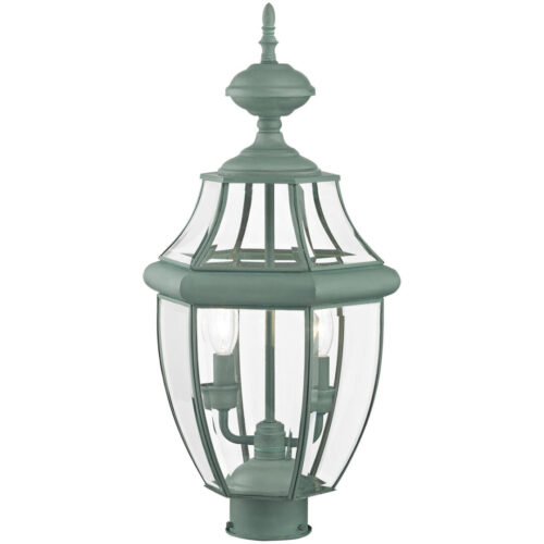 2 Light Verdigris Outdoor Post Lantern Pendant Lighting Fixture with Clear Beveled Glass Shade-Lighting LumensLantern