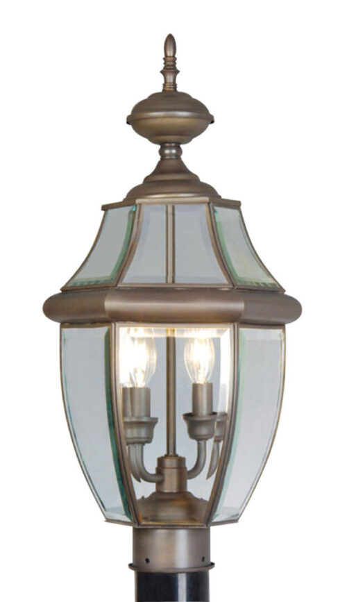 2 Light Bronze Outdoor Post Lantern Pendant Lighting Fixture with Clear Beveled Glass Shade-Lighting LumensLantern