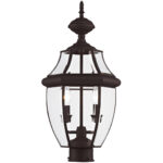 2 Light Bronze Outdoor Post Lantern Pendant Lighting Fixture with Clear Beveled Glass Shade-Lighting LumensLantern