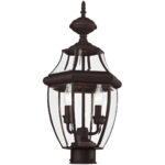 2 Light Bronze Outdoor Post Lantern Pendant Lighting Fixture with Clear Beveled Glass Shade-Lighting LumensLantern