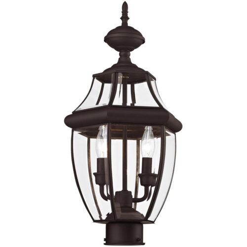 2 Light Bronze Outdoor Post Lantern Pendant Lighting Fixture with Clear Beveled Glass Shade-Lighting LumensLantern