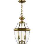 2 Light Antique Brass Outdoor Chain Lantern Pendant Lighting Fixture with Clear Beveled Glass Shade-Lighting LumensLantern