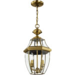 2 Light Antique Brass Outdoor Chain Lantern Pendant Lighting Fixture with Clear Beveled Glass Shade-Lighting LumensLantern