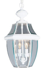 2 Light White Outdoor Chain Lantern Pendant Lighting Fixture with Clear Beveled Glass Shade-Lighting LumensLantern