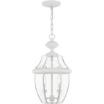 2 Light White Outdoor Chain Lantern Pendant Lighting Fixture with Clear Beveled Glass Shade-Lighting LumensLantern